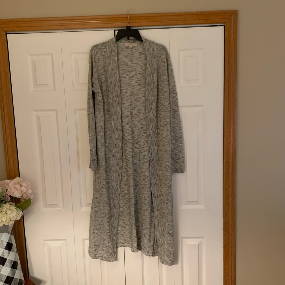 Loft long gray duster cardigan